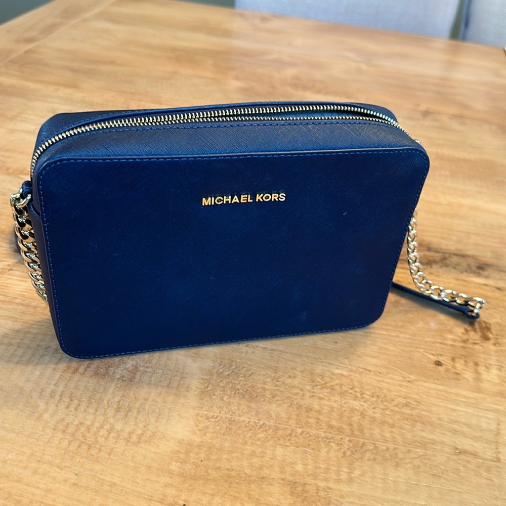Michael Kors Navy Crossbody w/ Gold Wallet & Dustbag